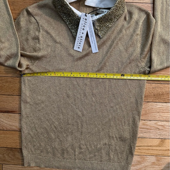 Alice+Olivia Dia Gold Metallic Sweater with Removable Embellished Collar - Small - Picture 6 of 15